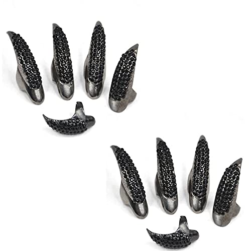 Beauty7-10 STK Damen Modetrend Bling Bling Vintage 3D Gothic Punk-Stil Kristall Strass Krallen Prote Talon Fingerring Fingernagel Ring Nagelring Cosplay Dekoration-Schwarz-S/M/L von Beauty7