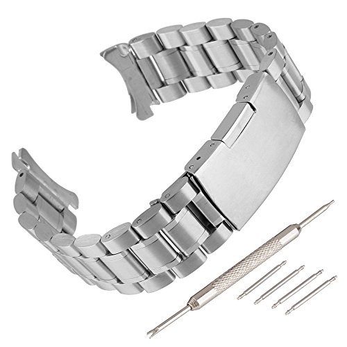 Beauty7 Unisex Edelstahl Uhrenarmband 20mm Silber mit Faltschließe Kurve Anstoß Länge Verstellbar4 STK Federstege und Federstift WBL00023KT20a von Beauty7