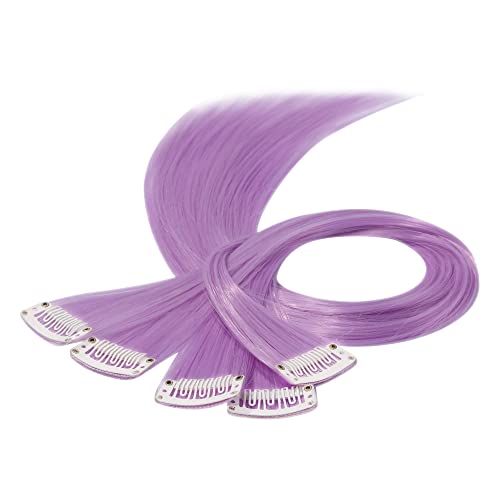 Beauty7 DIY Farbige Haarverlängerungen haarsträhnen zum einklipsen Bunte zum einflechten mit Haarclips strähnchen clip in extensions Haarteil Perücken Highlights Hair für Mädchen 50cm 5stk Hell Lila von Beauty7