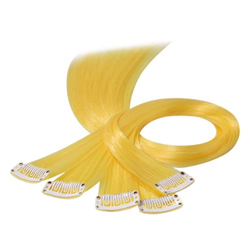 Beauty7 DIY Farbige Haarverlängerungen haarsträhnen zum einklipsen Bunte zum einflechten mit Haarclips strähnchen clip in extensions Haarteil Perücken Highlights Hair für Mädchen 50cm 5stk Gelb von Beauty7