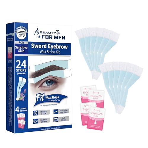 Beauty7 Wachsstreifen Fit Wax Strips Kaltwachs Enthaarungs Streifen Augenbrauen kaltwachsstreifen Wachs Streifen Haarentfernung zu Hause für Männer Schwert Augenbraue empfindliche Hauttypen 24 Stück von Beauty7