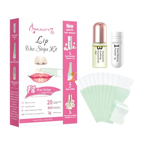 Beauty7 Wachsstreifen Fit Wax Strips Kaltwachs Enthaarungs Streifen Oberlippen Wachsstreifen Damen cold wax strips Enthaarungsstreifen zum Enthaaren der Oberlippe Mit Perlenpulver und Kamillenöl von Beauty7