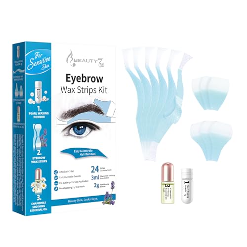 Kaltwachsstreifen für Herren, 24 Streifen zur Enthaarung der Augenbrauen, vorgeschnittene Formen für empfindliche Haut, mit Perlenpulver 2 g und beruhigenden ätherischen Ölen, 3 g, für normale Haut von Beauty7