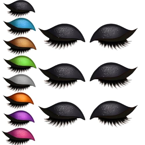 Lazy Eye Shadow Wimpernpatch, Reusable Lazy Eyelash Stickers, 3 Paar Glitzer-Lidschatten-Aufkleber Mit Wimpern, Einfach Aufzutragender Lidschatten und Wimpern in Einem, Kein Kleber Nötig (Black, 1) von BeautyBloom