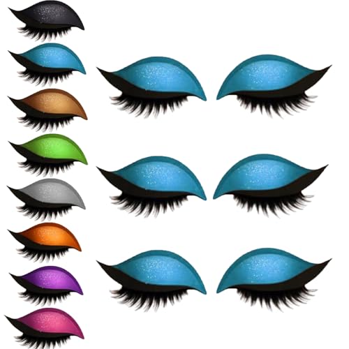 Lazy Eye Shadow Wimpernpatch, Reusable Lazy Eyelash Stickers, 3 Paar Glitzer-Lidschatten-Aufkleber Mit Wimpern, Einfach Aufzutragender Lidschatten und Wimpern in Einem, Kein Kleber Nötig (Blue, 1) von BeautyBloom