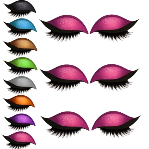 Lazy Eye Shadow Wimpernpatch, Reusable Lazy Eyelash Stickers, 3 Paar Glitzer-Lidschatten-Aufkleber Mit Wimpern, Einfach Aufzutragender Lidschatten und Wimpern in Einem, Kein Kleber Nötig (Red, 1) von BeautyBloom