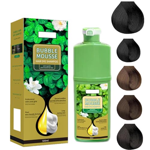 Schaumhaarfarbstoff, Langlebig Pflanzliche Schaumhaarfarbe, Bubble Hair Dye Shampoo mit Kräuterextrakten, Haarfärbefärke Blasen Haarfarbstoffe für Frauen und Männer (Natural Black, 1) von BeautyBloom