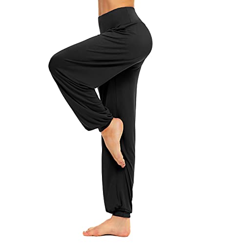 BeautyWill Freizeithosen Weiche Modal Haremshose Jogginghose Yoga Pilates Hosen Lang und 3/4 Hose für Damen M Schwarz Lange von BeautyWill