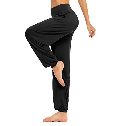 BeautyWill Freizeithosen Weiche Modal Haremshose Jogginghose Yoga Pilates Hosen Lang und 3/4 Hose für Damen L Schwarz Lange von BeautyWill