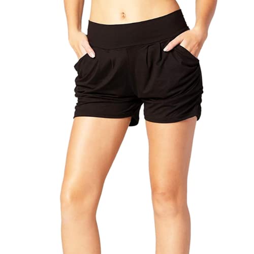 BeautyWill Damen Shorts Harem Shorts Jogginghose Yoga Pilates Hosen Hotpants -Taschen-Freizeithosen Weiche Modal Shorts für Damen (Schwarz,S) von BeautyWill