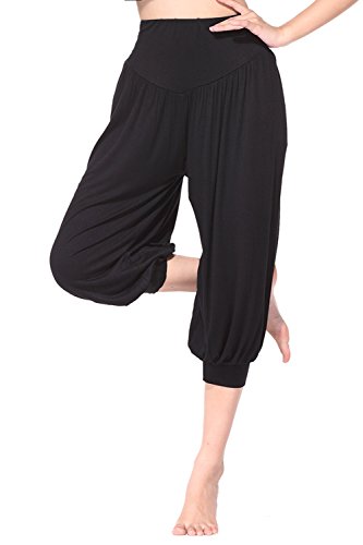 BeautyWill Yogahose/Laufhose/Jogginghose Fitness-Hose Hose in 3/4-Länge für Damen - für Sport und Training aus 95% Modal, XL, Schwarz, XL, Farbe: Schwarz von BeautyWill