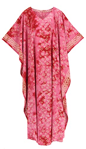 Beautybatik Frauen Hand Blocked Batik Rayon Kaftan Kaftan Loungewear Maxi Plus Size Lange Kleid XL bis 4X, Fuchsia-14438, 4X von Beautybatik