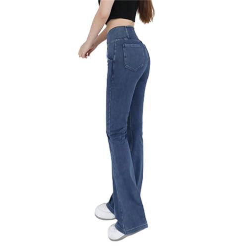 Beautyhis Hohe Taille Crossover Stretch Knit Breites Bein Denim Flare Jegging, Lässige Schlanke Hohe Taille Blau Denim Bleistift Hosen, blau, XXL von Beautyhis