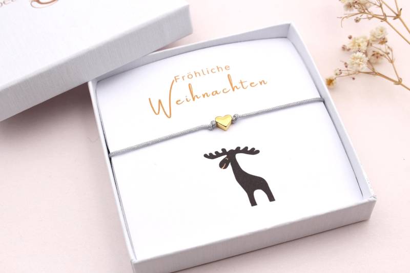 Weihnachtsarmband Mit Karte in Schmuckschachtel, Kleines Wichtelgeschenk Freundin & Familie, Frohe Weihnachten Makramee Armband Herz von BeautysartDesign
