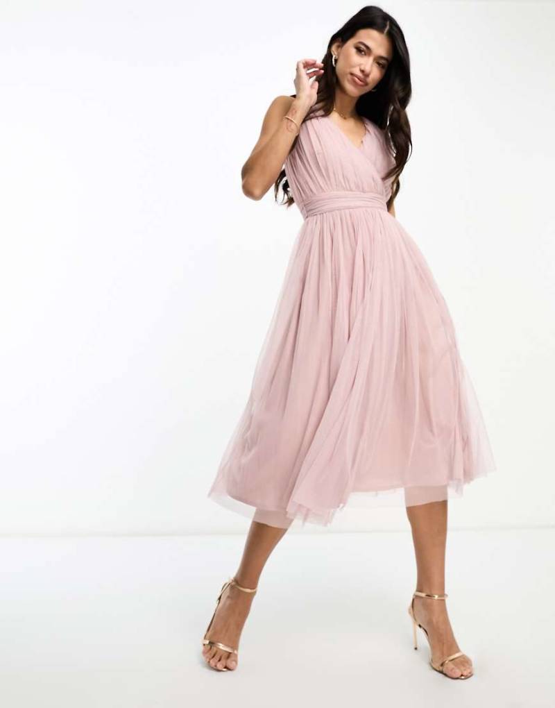 Beauut - Bridal - Midi-Brautkleid aus zartrosa Tüll mit Rückenschleife von Beauut