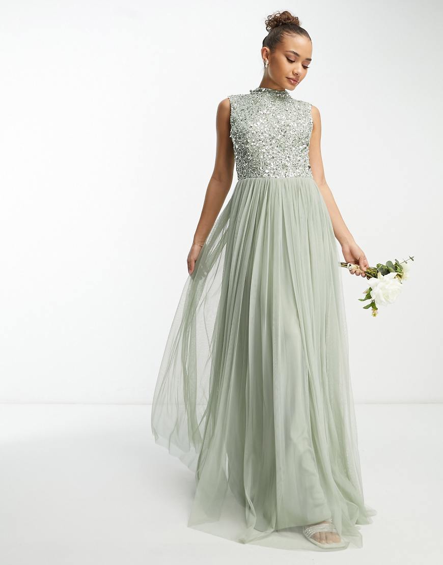 Beauut - Bridesmaid - Verziertes, langes 2-in-1-Brautjungfernkleid in Salbeigrün mit weitem Tüll-Rock Beauut - Bridesmaid - Verziertes, langes 2-in-1-Brautjungfernkleid in Salbeigrün mit weitem Tüll-Rock von Beauut