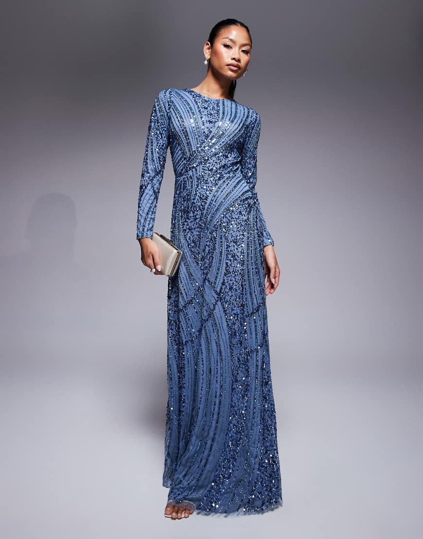 Beauut - Celia - Langärmliges Maxikleid in Blau mit Pailletten von Beauut