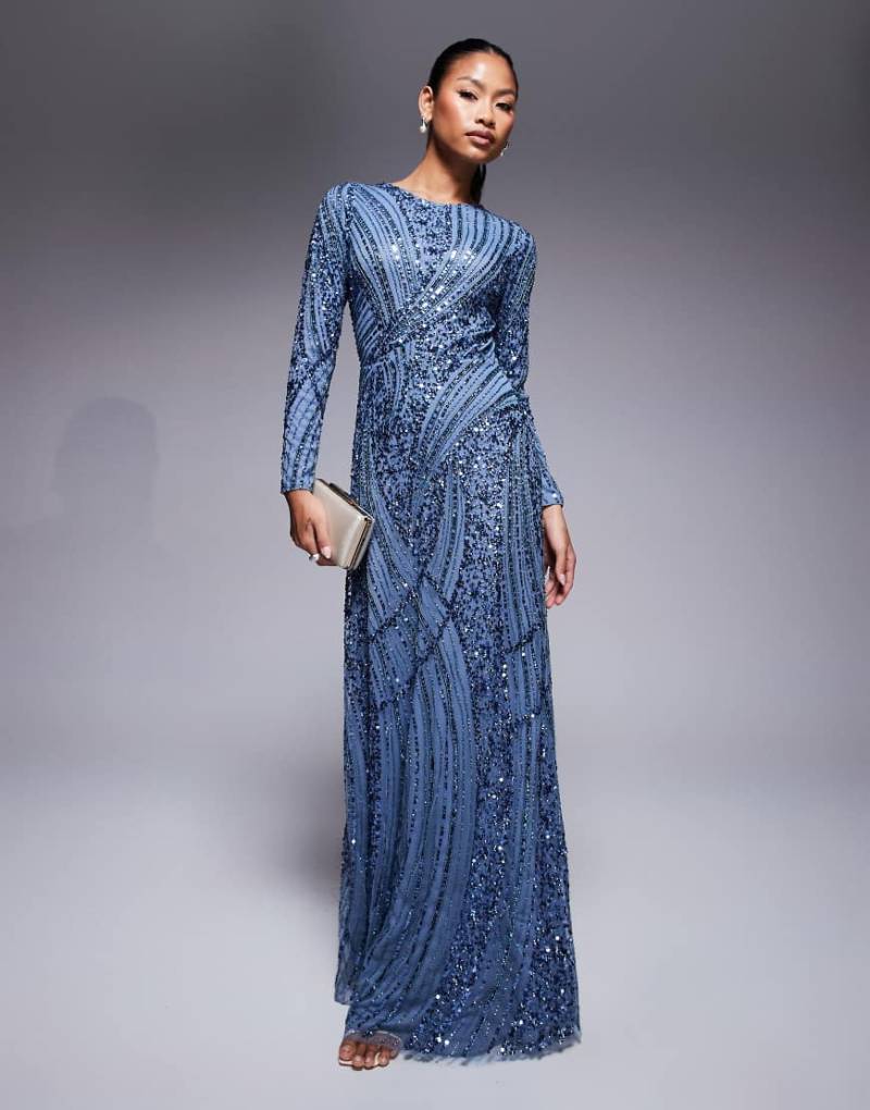 Beauut - Celia - Langärmliges Maxikleid in Blau mit Pailletten von Beauut