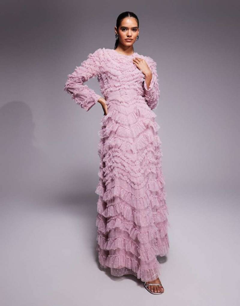 Beauut - Gestuftes Maxikleid aus Tüll in Rosa mit Rüschendesign von Beauut