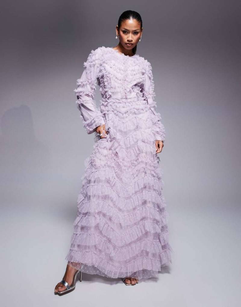 Beauut - Maryisa - Langärmliges, gerafftes Maxikleid in Flieder-Lila von Beauut