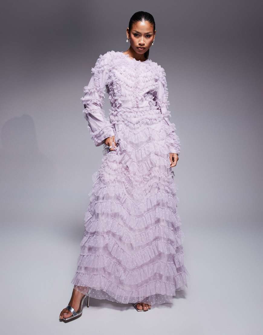 Beauut - Maryisa - Langärmliges, gerafftes Maxikleid in Flieder-Lila von Beauut