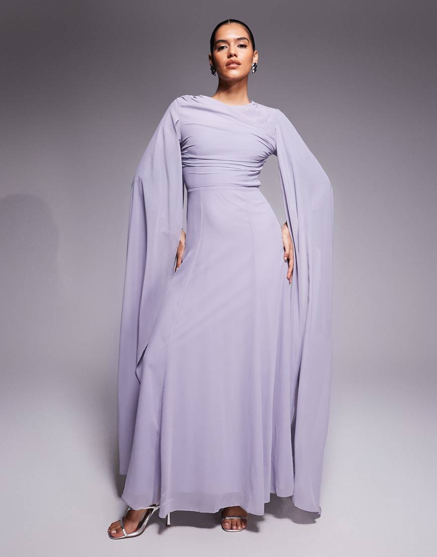 Beauut - Maxikleid aus Chiffon in Flieder mit Cape und Wickeldesign vorne-Lila von Beauut