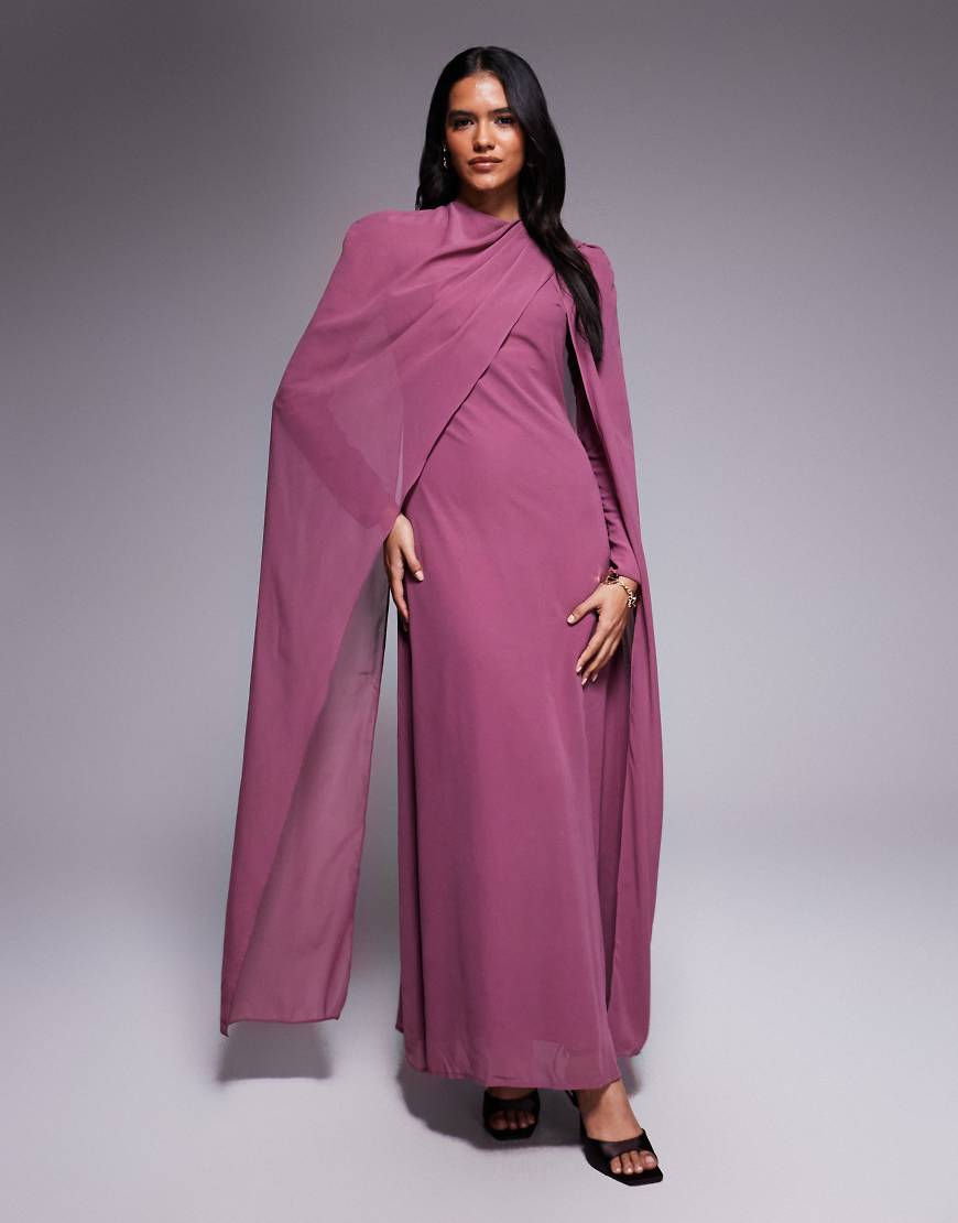 Beauut - Maxikleid aus Chiffon in Rosa mit Cape-Wickeldesign-Lila von Beauut