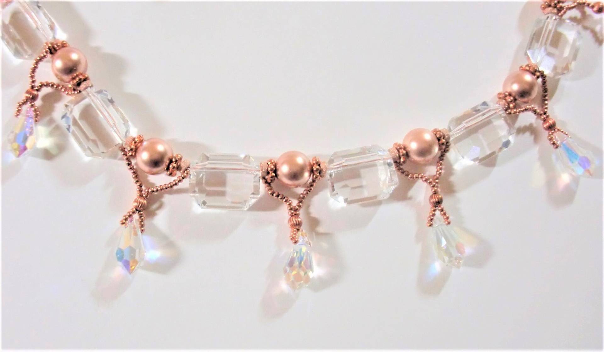 Schmuck-Set Swarovski Rose Gold Kristallperlen & Kristall Ab Tränen; Retro-Kristall-Perlen; Rondellen; Kupfer Spacer Und Verschluss von BeauxArtsbyCynthia