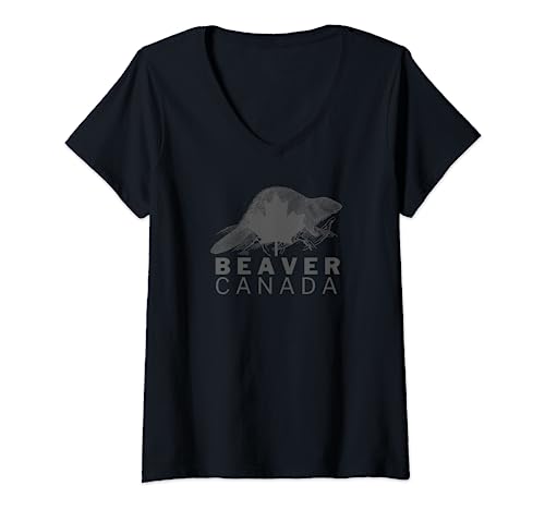 Damen Kanadischer Biber T-Shirt mit V-Ausschnitt von Beaver Canada