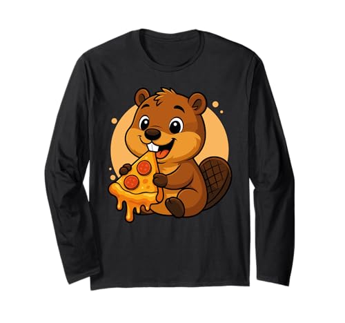 Lustiger Biber Essen Pizza Grafik Jungen Mädchen Biberliebhaber Langarmshirt von Beaver Eating Pizza Graphic Design