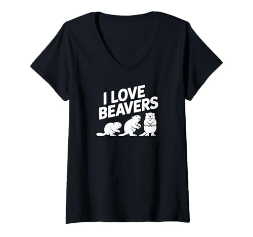 Damen I Love Beavers Lustiges Tiermotiv T-Shirt mit V-Ausschnitt Damen I Love Beavers Lustiges Tiermotiv T-Shirt mit V-Ausschnitt von Beaver Enthusiast Wildlife Humor