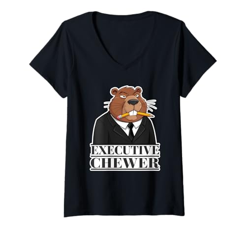 Damen Chewer Chewer Business Man Tier Lustig Biber Wortspiel T-Shirt mit V-Ausschnitt Damen Chewer Chewer Business Man Tier Lustig Biber Wortspiel T-Shirt mit V-Ausschnitt von Beaver Gifts For Beaver Lover