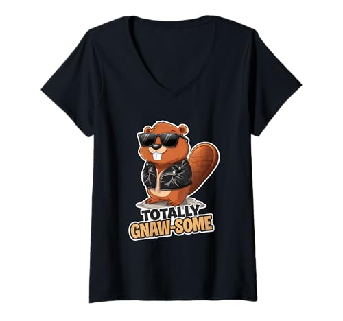 Damen Totally Naw-Some total geiles Cooles lustiges Biber-Wortspiel T-Shirt mit V-Ausschnitt Damen Totally Naw-Some total geiles Cooles lustiges Biber-Wortspiel T-Shirt mit V-Ausschnitt von Beaver Gifts For Beaver Lover