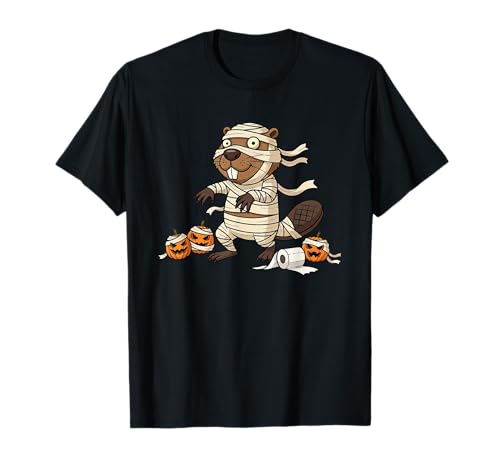 Lustiger Biber-Mumien-Kürbis Halloween Kinder Herren Damen T-Shirt von Beaver Lovers Cute Halloween Outfits for Boy Girl