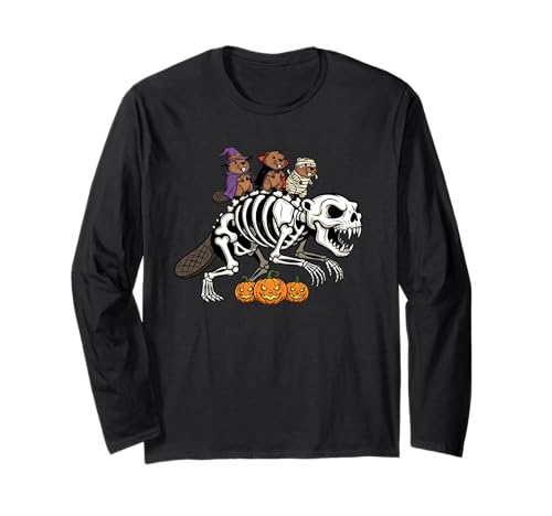 Lustiges Biber-Skelett Mama Hexe Halloween Kinder Herren Damen Langarmshirt von Beaver Lovers Cute Halloween Outfits for Boy Girl