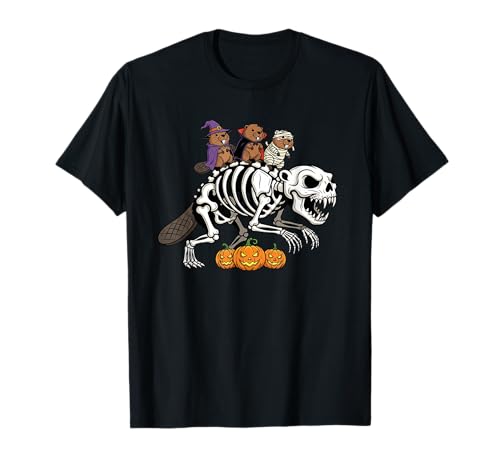Lustiges Biber-Skelett Mama Hexe Halloween Kinder Herren Damen T-Shirt von Beaver Lovers Cute Halloween Outfits for Boy Girl
