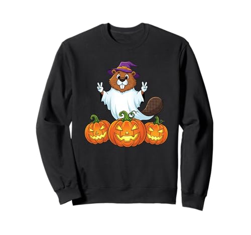 Lustiger Biber Geist Kürbis Boo Halloween Kinder Herren Damen Sweatshirt von Beaver Lovers Halloween Ghost Pumpkin Outfits