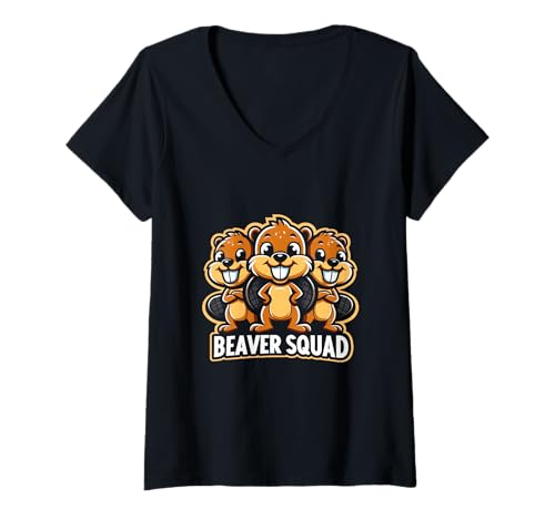 Damen Beaver Squad Three Beaver Funny Friends Teamkollegen T-Shirt mit V-Ausschnitt von Beaver Squad Three Beaver Friends 0