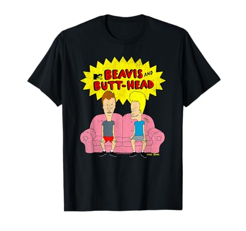 Beavis and Butt-Head T-Shirt Damen Schwarz Cartoon Classic V-Neck Short Sleeve T-Shirt S EU Klein Regular von Beavis and Butt-Head