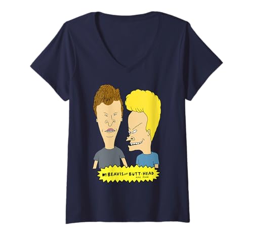Damen Beavis and Butt-Head Big Heads Logo T-Shirt mit V-Ausschnitt von Beavis and Butt-Head
