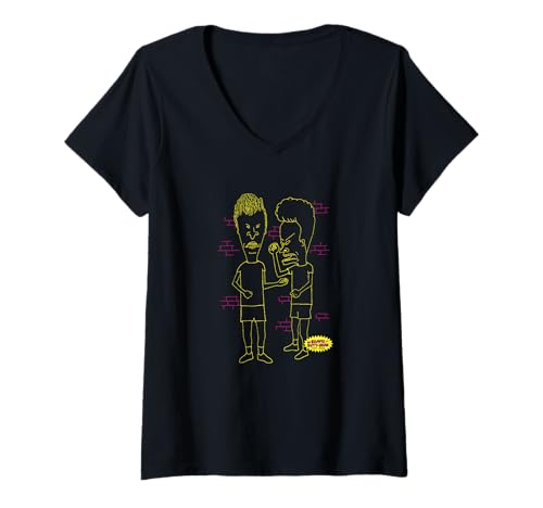 Damen Beavis and Butt-Head Neon Outline T-Shirt mit V-Ausschnitt von Beavis and Butt-Head