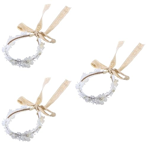 Beavorty 3st Kinder Blumenkranz Stirnband Besticktes Streamer-kranz-stirnband Blumenstirnband Aus Spitze Haarband Brautkopfschmuck Für Die Hochzeit Armband Handbuch Mädchen Weiß von Beavorty