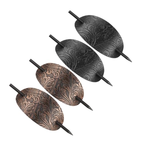 Beavorty 4 Stück Haarnadel-pferdeschwanzhalter Aus Leder Feste Haarnadel Im Retro-stil Mit Ovalen Lederclips Für Frauen von Beavorty