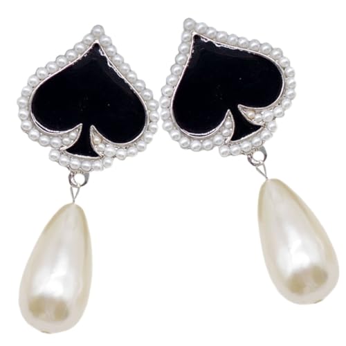 Beavorty 1 Paar Ohrringe für Damen Exklusive Spade Poker Perlen Ohrringe Trendige Tropf Schmuckstücke für Frauen für Partys Hochzeiten von Beavorty