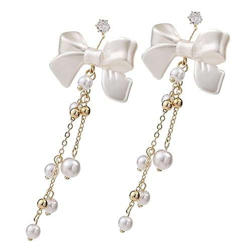 Beavorty 1 Paar Ohrringe mit Perlenschleife baumeln Bogen Perlenohrschmuck Hochzeit Perlenohrringe Frau Ohrschmuck große ohrringe modeschmuck Schleife Ohrring Statement-Ohrringe Legierung von Beavorty