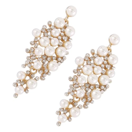 Beavorty 1 Paar Perlen Ohrringe mit Rhinestone Verzierung Statement Dangle Earrings für Frauen Partys Hochzeiten Leicht Langlebig Modisches Design von Beavorty