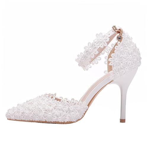 Beavorty 1 Paar Spitzenblumen-Hochzeitsschuhe Hochzeitskleid Zehe Schuhe für Damen elegant Kleiderschuhe Braut- Hochzeitsschuhe für die Braut Spitze Brautschuhe Spitzenschuhe Sohle: Pu Weiß von Beavorty