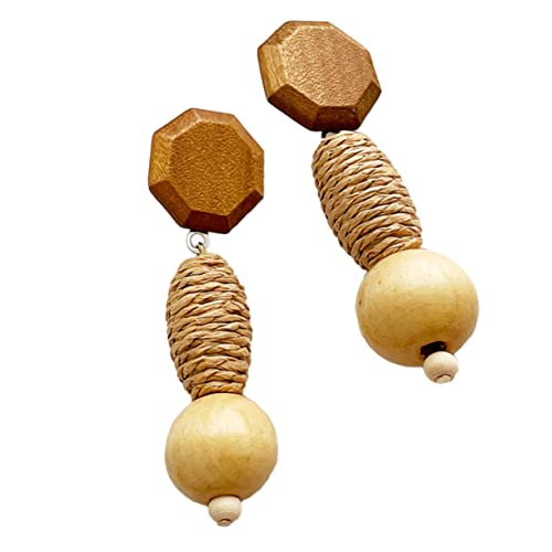 Beavorty 1 Paar Woven Bohemian Ohrringe Natürlichem Rattan Geometrische Statement Ohrringe für Damen Handgefertigte Holz und Raffia Vielseitig Einsetzbar von Beavorty