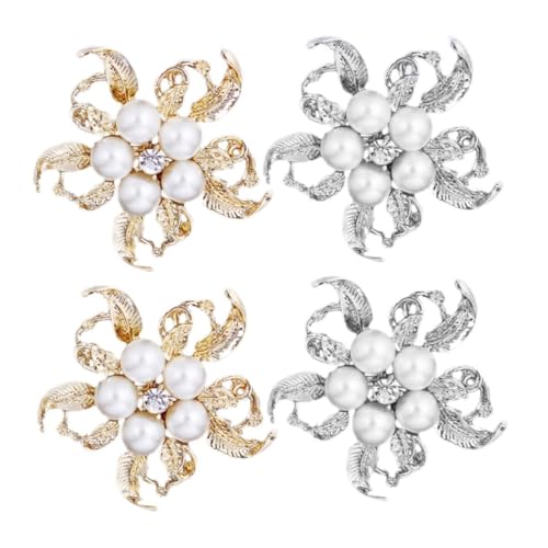 Beavorty 1 Satz Blumenbroschen Hochwertigem Legierungsmaterial Broschen Für Damen Mit Perlen Verziert Kreative Accessoires Für Kleidung Goldene Silberne Varianten 4 Stücke von Beavorty