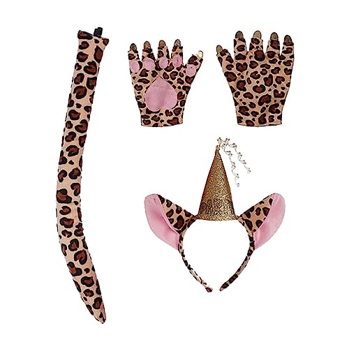 Beavorty 1 Satz Einhorn Stirnband Weihnachts-cosplay-kostüm Stirnband Mit Katzenohren Leopard-cosplay-kostüm Leopardenschwanz Und Handschuhe Weihnachtshaarband Stoff Tier Kind Kleidung von Beavorty